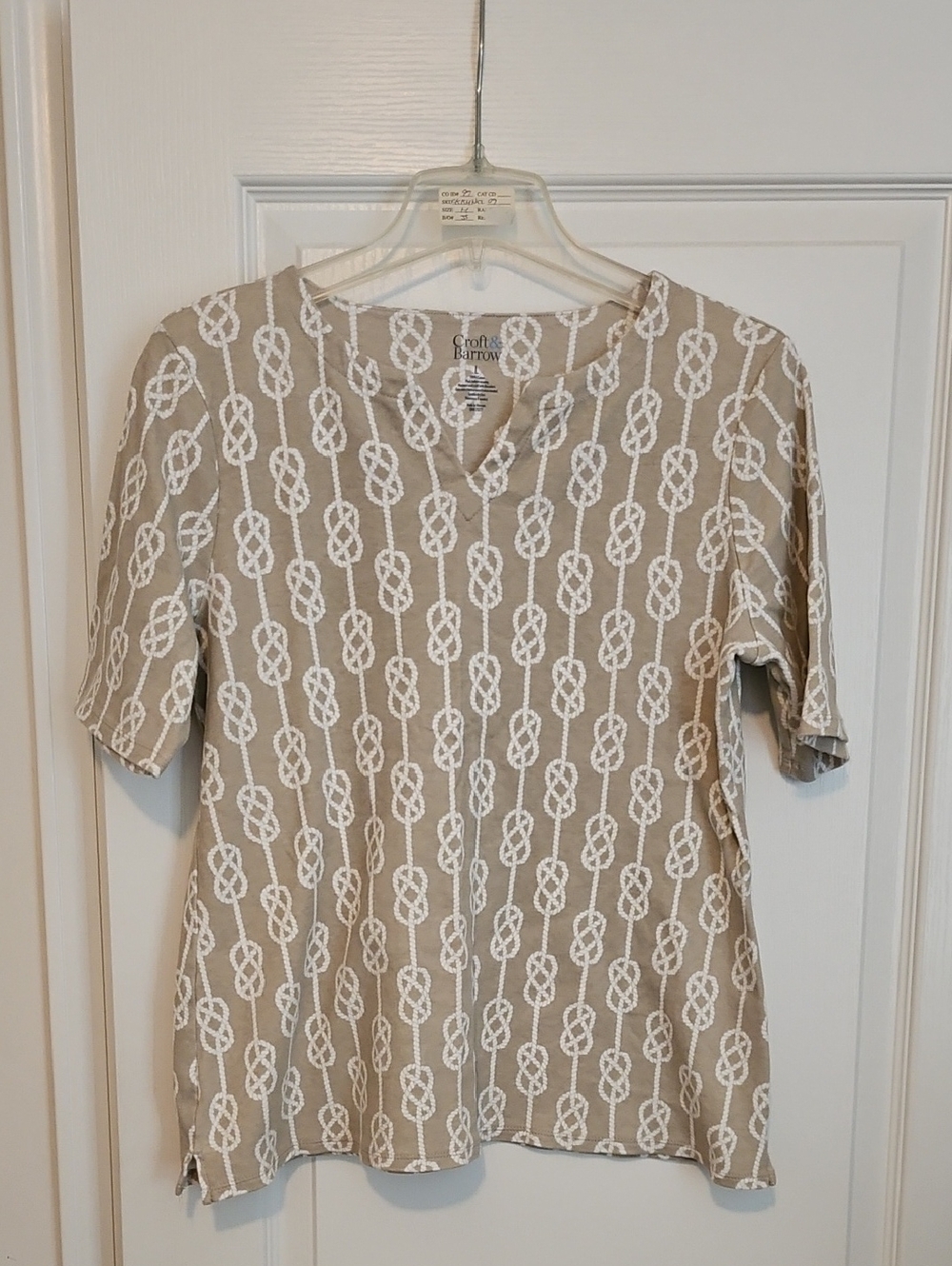 Croft & Barrow Beige Nautical Knot Print Top